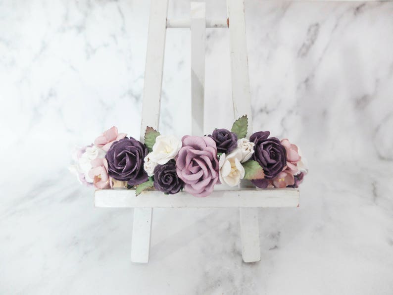 flower hair accessories Mauve dark purple white flower crown flower headpiece for girls wedding floral hair wreath