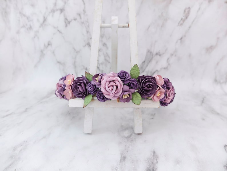 Mauve dark purple flower crown wedding floral hair wreath Etsy