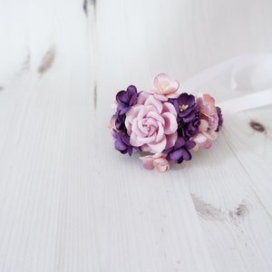 Lilac Purple Flower Wrist Corsage: Wedding Bridal Bracelet