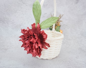Flower girl basket, Sunflower wine red orange fall wedding flower basket, wedding basket, wedding decor