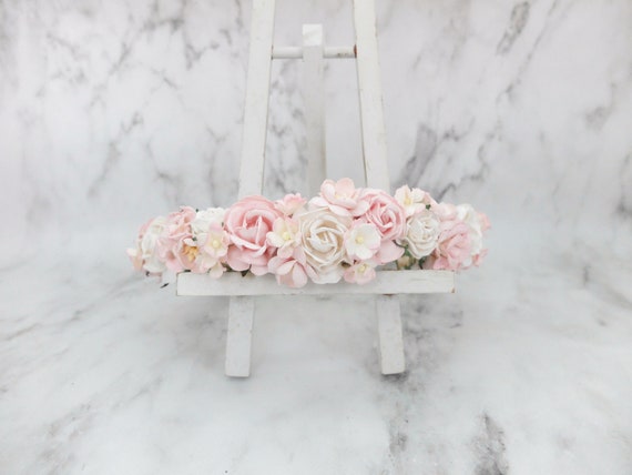 Pink & White Rose Flower Crown Flower Crown Pink Peony – Faux Rose Floral Headpiece With  main image 3