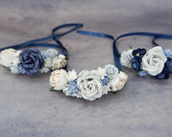 Dusty Blue Wrist Corsage, Navy Wedding Accessories, Light Blue Bracelet
