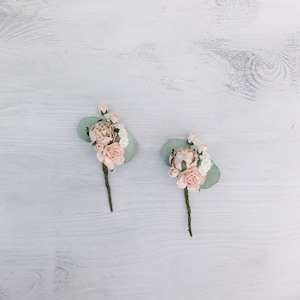 Eucalyptus Flower Boutonniere: Blush Champagne Rustic Wedding Buttonhole