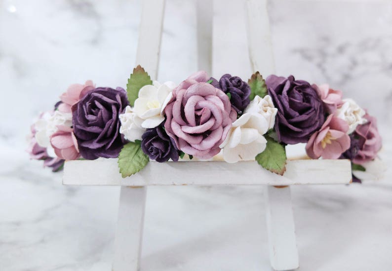 flower hair accessories Mauve dark purple white flower crown flower headpiece for girls wedding floral hair wreath