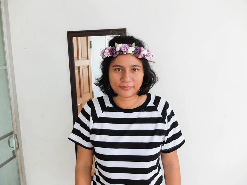 flower hair accessories Mauve dark purple white flower crown flower headpiece for girls wedding floral hair wreath