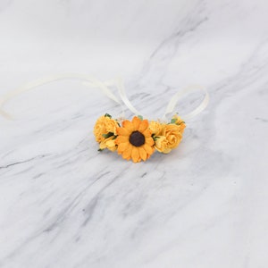 Sunflower Wrist Corsage: Wedding Flower Bracelet, Bridesmaids Accessories