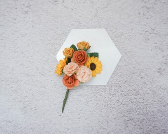 Rustic sunflower & burnt orange paper flower boutonniere, handmade wedding accessory, floral buttonhole, fall wedding