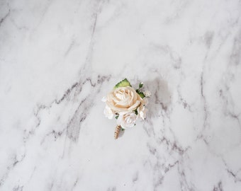 Ivory cream white flower boutonniere, buttonhole, wedding accessories prom corsage