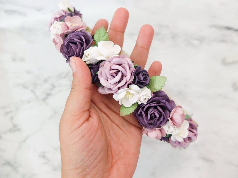 flower hair accessories Mauve dark purple white flower crown flower headpiece for girls wedding floral hair wreath