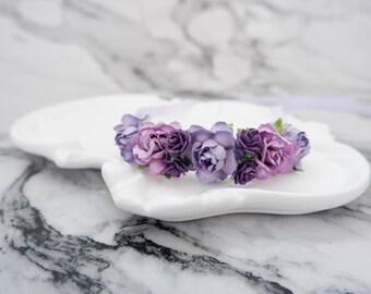Purple Flower Wrist Corsage: Minimal Wedding Bridal Bracelet