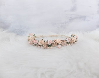 Light peach blush bridal flower crown, minimal wedding floral headpiece, fall bridal hair accessories, effortless floral wreath