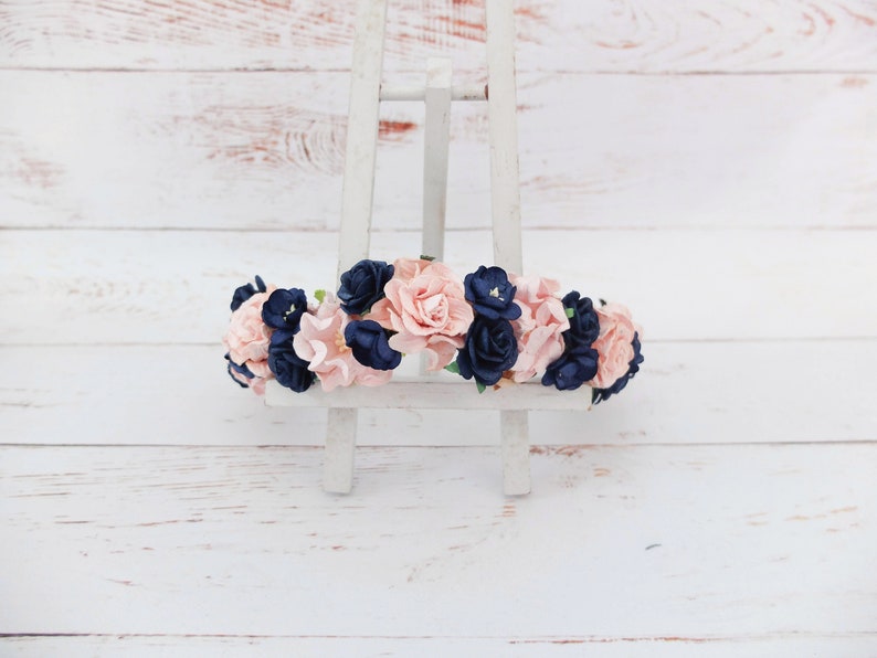 flower headpiece for girls flower hair accessories wedding floral hair wreath Navy blue and pink flower crown