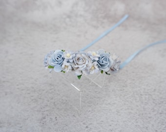 Light Blue Flower Wrist Corsage: Minimal Wedding Bridal Bracelet