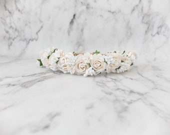 Soft white flower crown, wedding floral hair wreath, flower headpiece, flower hair accessories for girls