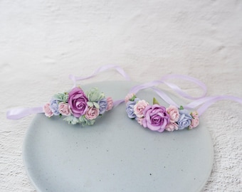 Purple Lilac Flower Wrist Corsage: Wedding Bridal Bracelet