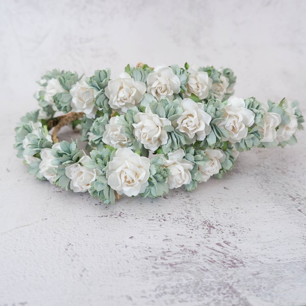 Weiß salbei grüne Hochzeit Blumenkrone, minimal Kopfschmuck, müheloser Haarkranz, Blumen Haarschmuck [1 Stück]