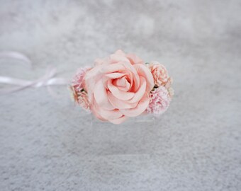 Coral Blush Wrist Corsage: Sage Green Wedding Flower Bracelet