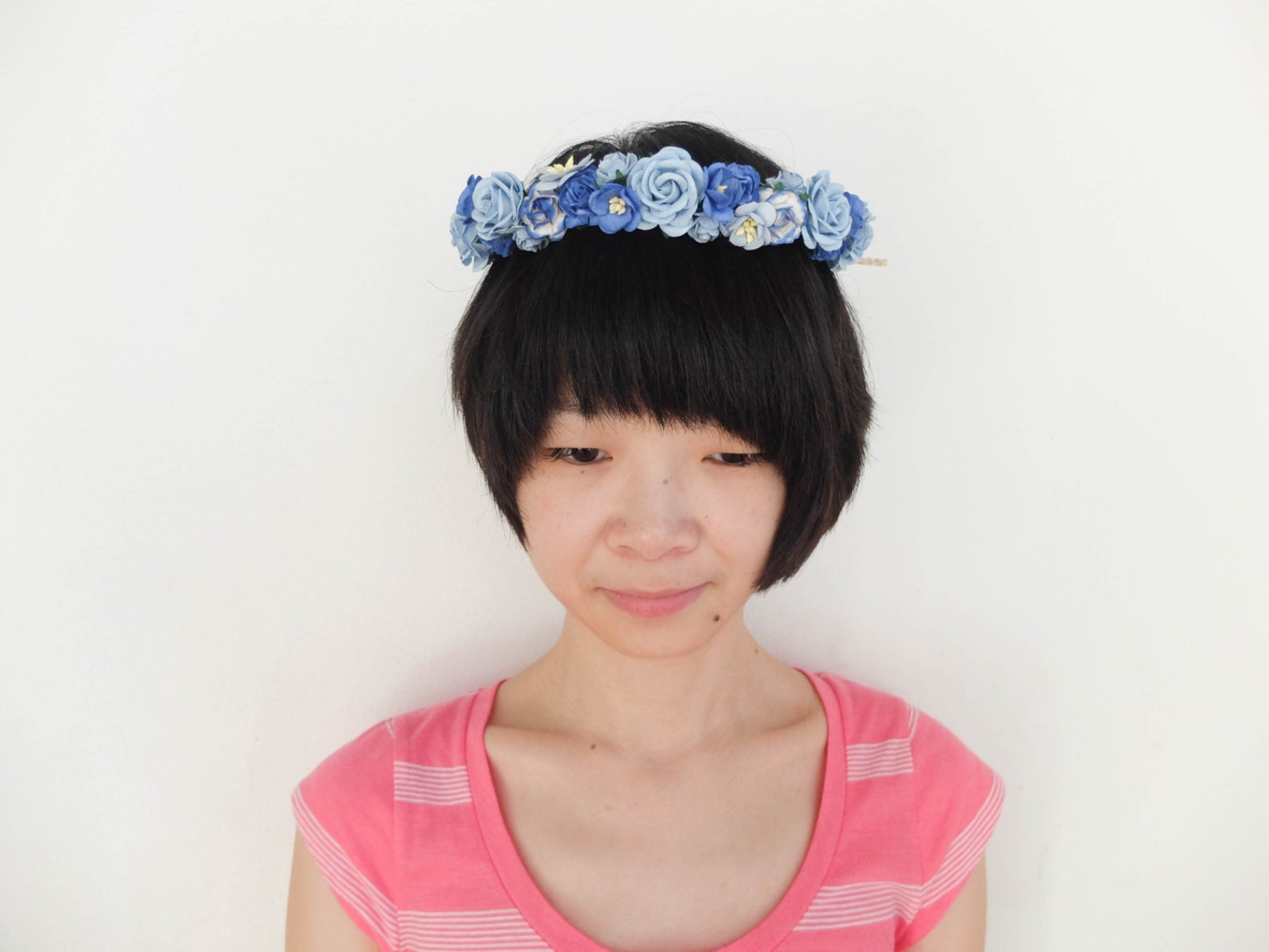 Flower Crown Blue and Royal Blue Floral Hair Wreath Flower Etsy