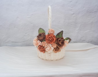 Burnt Orange Flower Basket: Rustic Fall Wedding Decor
