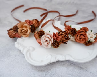 Brown Wrist Corsage, Cinnamon Flower Bracelet, Fall Wedding Accessories, Autumn Prom