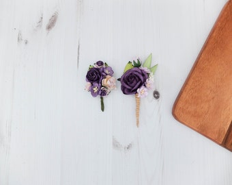 Dark purple lilac flower boutonniere, buttonhole, wedding accessories prom corsage