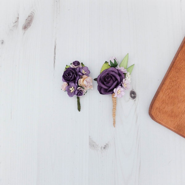 Dark purple lilac flower boutonniere, buttonhole, wedding accessories prom corsage
