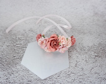Mauve Blush Paper Flower Wrist Corsage: Wedding Bridesmaid Bracelet