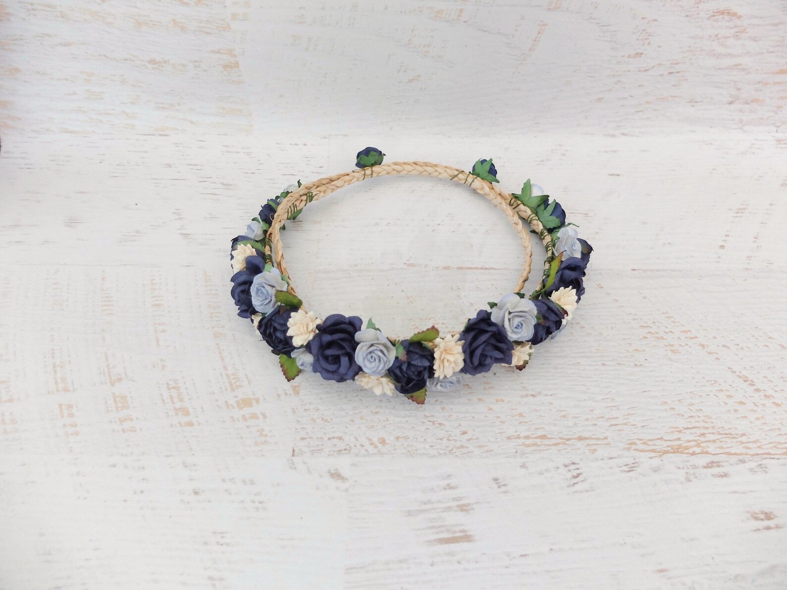 Flower crown navy dusty blue ivory flower headpiece hair Etsy