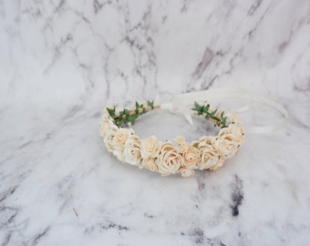 Cream ivory flower crown, rose headpiece, hair garland, floral wreath, floral headband