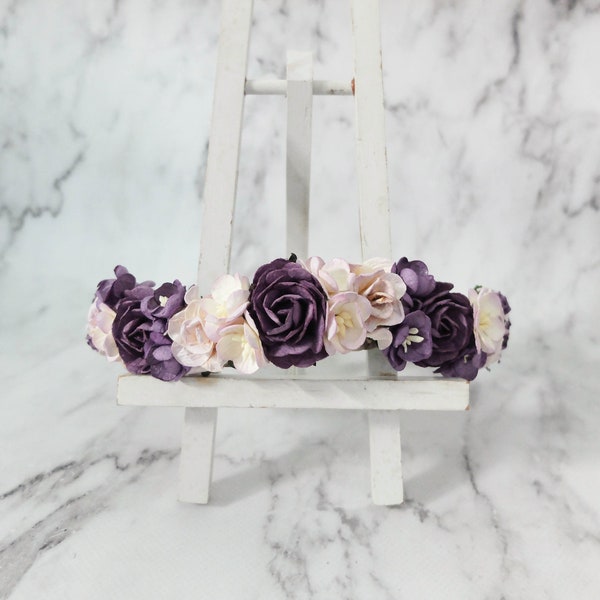 Dark purple lilac flower crown, floral hair wreath, flower girl crown, wedding headpiece, flower hair accessories, hair garland