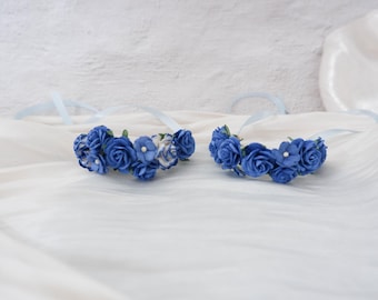 Royal Blue Flower Corsage: Minimalist Wedding Bracelet