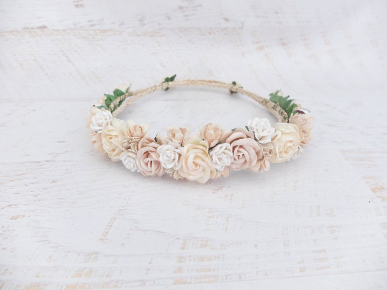 Earthy Wedding Flower Crown Beige White Champagne Floral Head Etsy