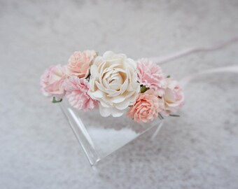 White Pink Blush Wrist Corsage: Romantic Wedding Flower Bracelet