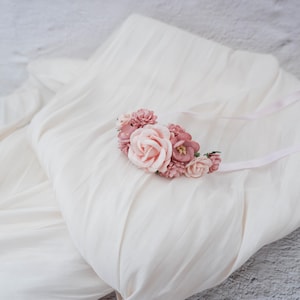 Dusty rose and blush flower wrist corsage, wedding accessories flower girls bridesmaids, flower bracelet