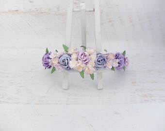 Lavender lilac purple flower crown, floral headpiece, wedding hair garland, bridal floral wreath