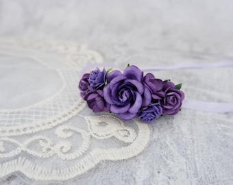 Dark Purple Wrist Corsage, Bridesmaid, Prom Wristlet, Bracelet for Wedding