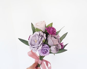 Purple small artificial flower bouquet, minimal paper flower bouquet