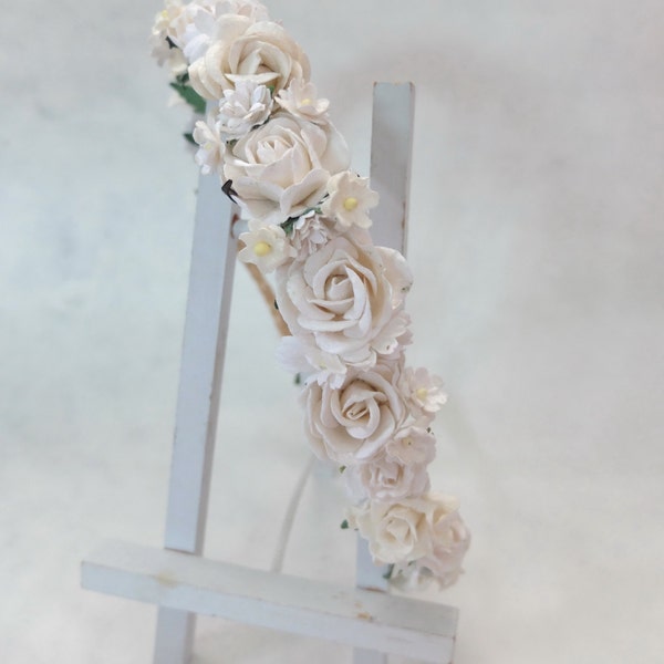 Cream and white rose headpiece - flower hair accessories - wedding flower crown