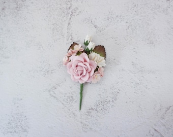 Dusty pink flower boutonnière, buttonhole, wedding accessories prom corsage