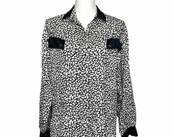 Vintage Pierre Cardin black white silk blouse 8