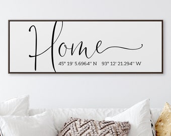 Letrero de coordenadas para el hogar, letrero de lienzo enmarcado personalizado, letrero de latitud y longitud, regalo de aniversario para ella, regalo para padres, decoración del hogar de primavera