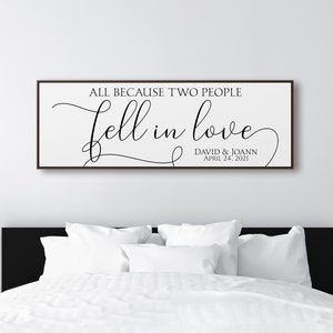 All Because Two People Fell in Love Personalized Wedding Gift for Couples Wall Decor Anniversary Bedroom Sign Spring Home Decor