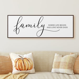 Family is Where Life Begins and Love Never Ends Large Framed Wood Sign ...
