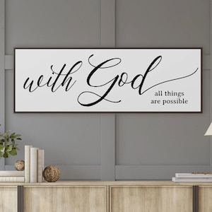 Con Dios todo es posible, letrero moderno de granja, regalo de aniversario de boda para ella, lienzo enmarcado, decoración cristiana, decoración del hogar de primavera