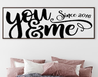 You & Me Framed Canvas Sign for Bedroom Wall Decor Wedding Anniversary Gift Above the Bed Sign, Master Bedroom Decor Spring Home Decor