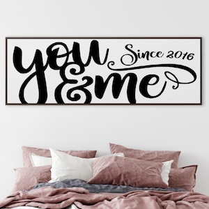 You & Me Framed Canvas Sign for Bedroom Wall Decor Wedding Anniversary Gift Above the Bed Sign, Master Bedroom Decor Spring Home Decor