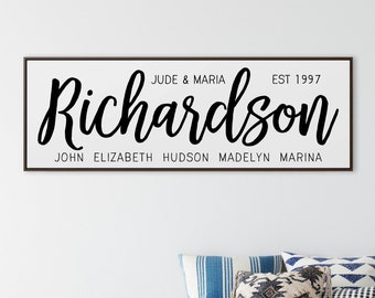 Last Name Sign Family Name Sign Wedding Gift Housewarming Gift Framed Canvas Sign | Family Name Established Sign Spring Home Decor