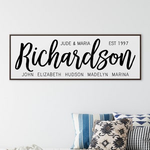 Last Name Sign Family Name Sign Wedding Gift Housewarming Gift Framed Canvas Sign | Family Name Established Sign Spring Home Decor