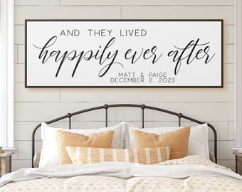 And They Lived Happily Ever After Wedding Gift Living Room Wall Decor Farmhouse Anniversary Bedroom Sign Over the Bed Decor