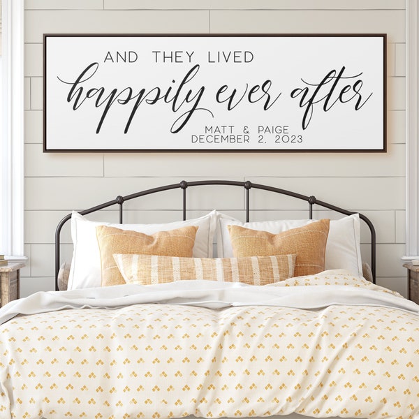 And They Lived Happily Ever After Wedding Gift Living Room Wall Decor Farmhouse Anniversary Bedroom Sign Over the Bed Decor
